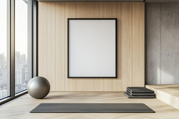 Modern fitness room with blank poster (1)