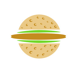Stylized burger graphic with simple shapes and vibrant color contrasting black background