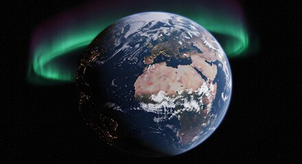 Earth Encircled by Aurora Borealis: A Stunning Digital Rendering of Our Planet