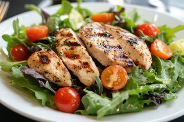 Salad plate with grilled chicken and greens