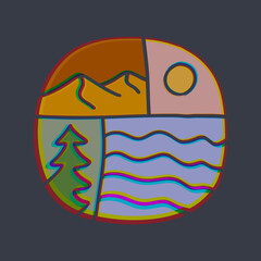 Nature mountain design for print in chromatic style