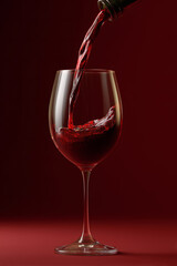 Pouring ruby red wine into a crystal clear glass, a toast to refined taste and sophisticated moments