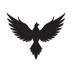 Bird silhouette with wings on white background