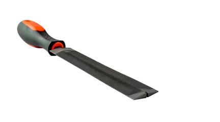 Flat steel files with rubber handles on white background.