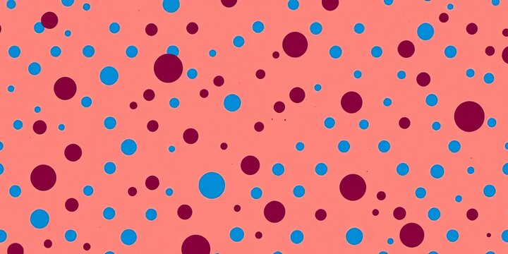 Apricot background with scattered blue and burgundy polka dots Seamless geometric textile pattern, polka dot, style