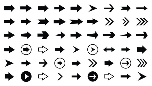 Set of arrow icon. Collection black arrows directional arrow vector icon. Simple arrow set on white background, Vector illustration.
