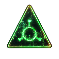 A Glowing Neon Green Arrow with Radiation Warning Isolated on Transparent Background