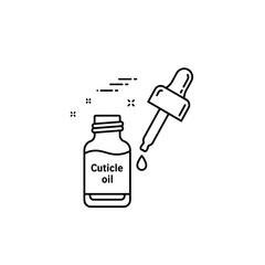 Obraz premium Cuticle oil bottle with dropper for nail care illustration. Black and white icon in minimalistic line design. Editable SVG 