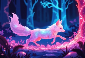 Enchanting fox with a glowing, magical aura in a mystical forest