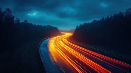 Fototapeta premium Night Highway Lights Trails, Speed and Movement