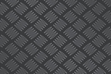 Dark gray diamond-plate metal texture with light gray crisscross pattern. Overhead view, seamless industrial background for grunge, machinery, or rugged design projects. Neutral lighting.