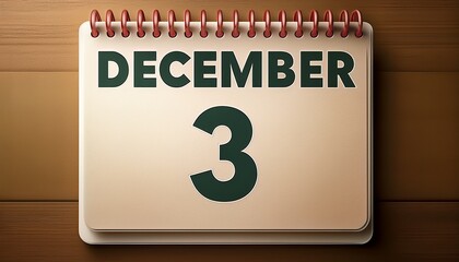 Illustration of paper calendar with date 3 December. Day and month for birthday, anniversary or appointment