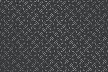 Dark gray diamond-plate metal texture with light gray crisscross pattern. Overhead view, seamless industrial background for grunge, machinery, or rugged design projects. Neutral lighting.