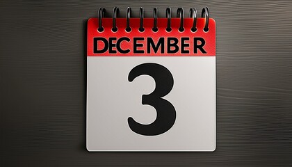 Illustration of paper calendar with date 3 December. Day and month for birthday, anniversary or appointment