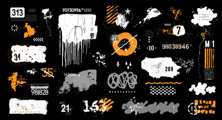 Texture element collection urban street style , spray paint spotted , numbers and signs,dots,lines,ink splashes,
 , graffiti , isolated vector collection