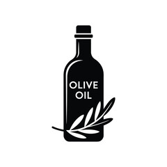 Black and White Olive Oil Bottle Illustration with Olive Branch for Health Benefits Design
