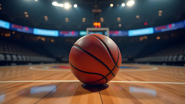 After Hours Nostalgia: Well-Used Basketball Resting on Battle-Scarred Community Court