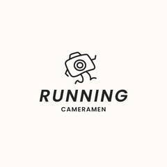 Retro Line Art Running Camera. Photography Logo Design Vector Illustration