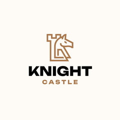 Castle Rook Horse Line Logo Design &ndash; Horse Silhouette Integrated in Castle Outline