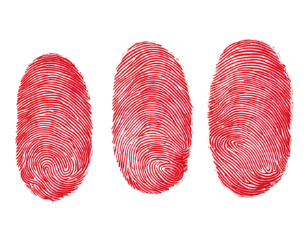 3 red fingerprints, vector graphics on a transparent background
