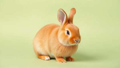 Obraz premium Adorable orange Holland Lop rabbit sits on pastel green background, holland lop, companion animal