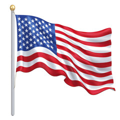 Fototapeta premium Image shows American flag waving on flagpole, featuring red and white stripes with blue field of white stars. flag symbolizes patriotism and national pride