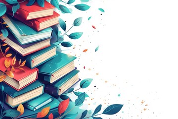 International Book Day social media poster template without any people, books displayed with text space against white backdrop, Generative AI.