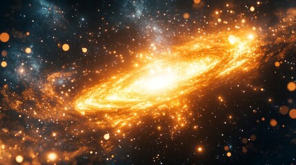 Naklejka premium Orange Spiral Galaxy in Dark Space