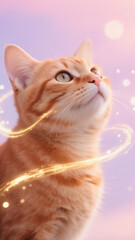 Fototapeta premium Fantasy space cat in pink and blue nebula with golden energy flow.