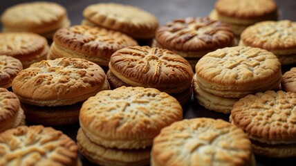 Stacked round cookies with creamy filling