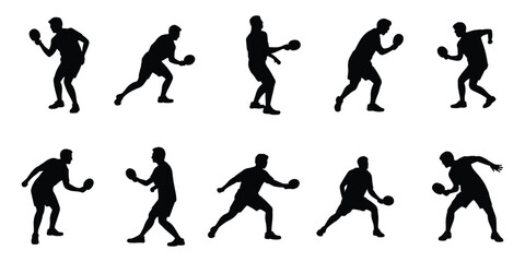 Pickleball player silhouette, Pickleball player silhouette bundle, Pickleball player silhouette isolated on white background