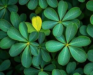 Overhead leaves, mostly green, one yellow. Detailed veins
