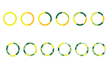 Pie chart set. Circle section graph. Pie chart divided 1,2,3,4,5,6,7,8,9,10,11,12 equal parts