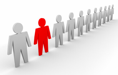 Individuality and leadership concept with red figure. Different people