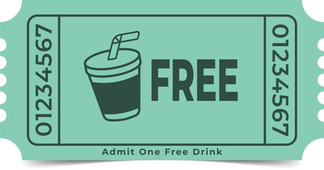 Free Drink Ticket Template. Admit One. Vector Design.