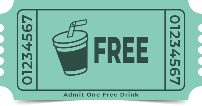Free Drink Ticket Template. Admit One. Vector Design.