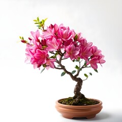 Elegant Bonsai Tree in Clay Pot on White Background