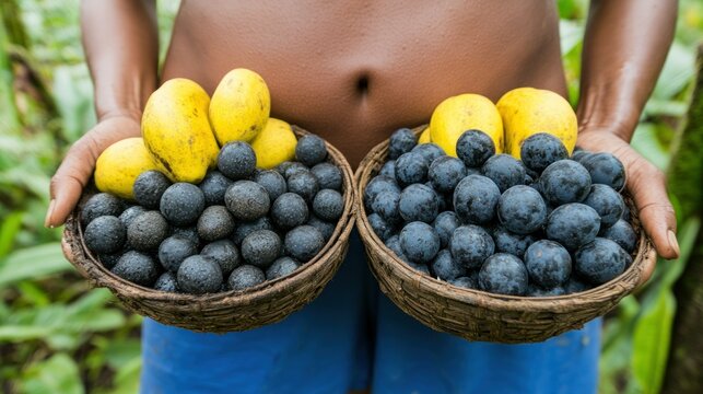 Amazonian Harvest: Fruits in Woven Baskets