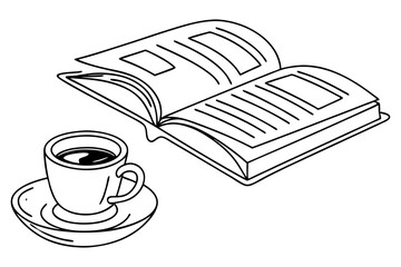 Minimalist drawing of coffee and book combination
