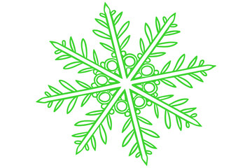 Green snowflake isolated on white minimalist background