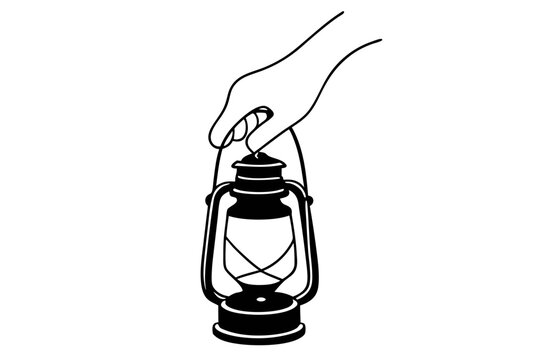 Hand holding lantern in single line art illustration