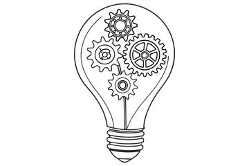 Creative concept with light bulb and gears in one line