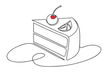 One line sketch of cake with cherry on top