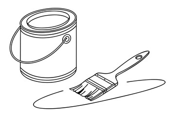 One line illustration of brush and paint can