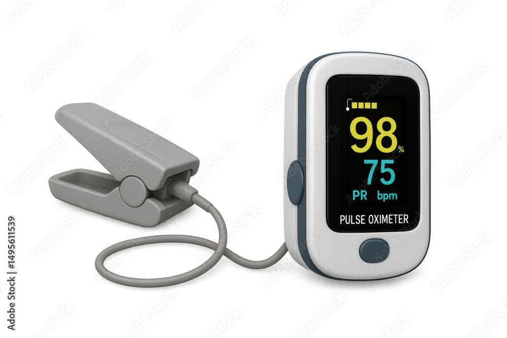 Wall mural pulse oximeter showing oxygen saturation and pulse rate on transparent background