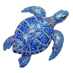 Fototapeta premium Vibrant blue mosaic sea turtle with intricate patterns and textures, showcasing blend of light and dark blue hues. artwork captures essence of marine life with creative and artistic flair