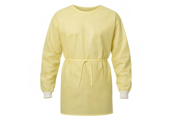 Yellow medical isolation gown on transparent background for protection