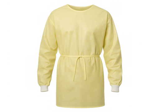 Yellow medical isolation gown on transparent background for protection