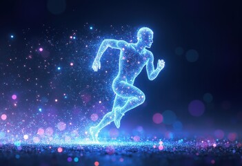 Fototapeta premium Futuristic glowing figure running, symbolizing speed and energy