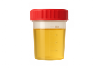 Medical urine sample container with transparent background